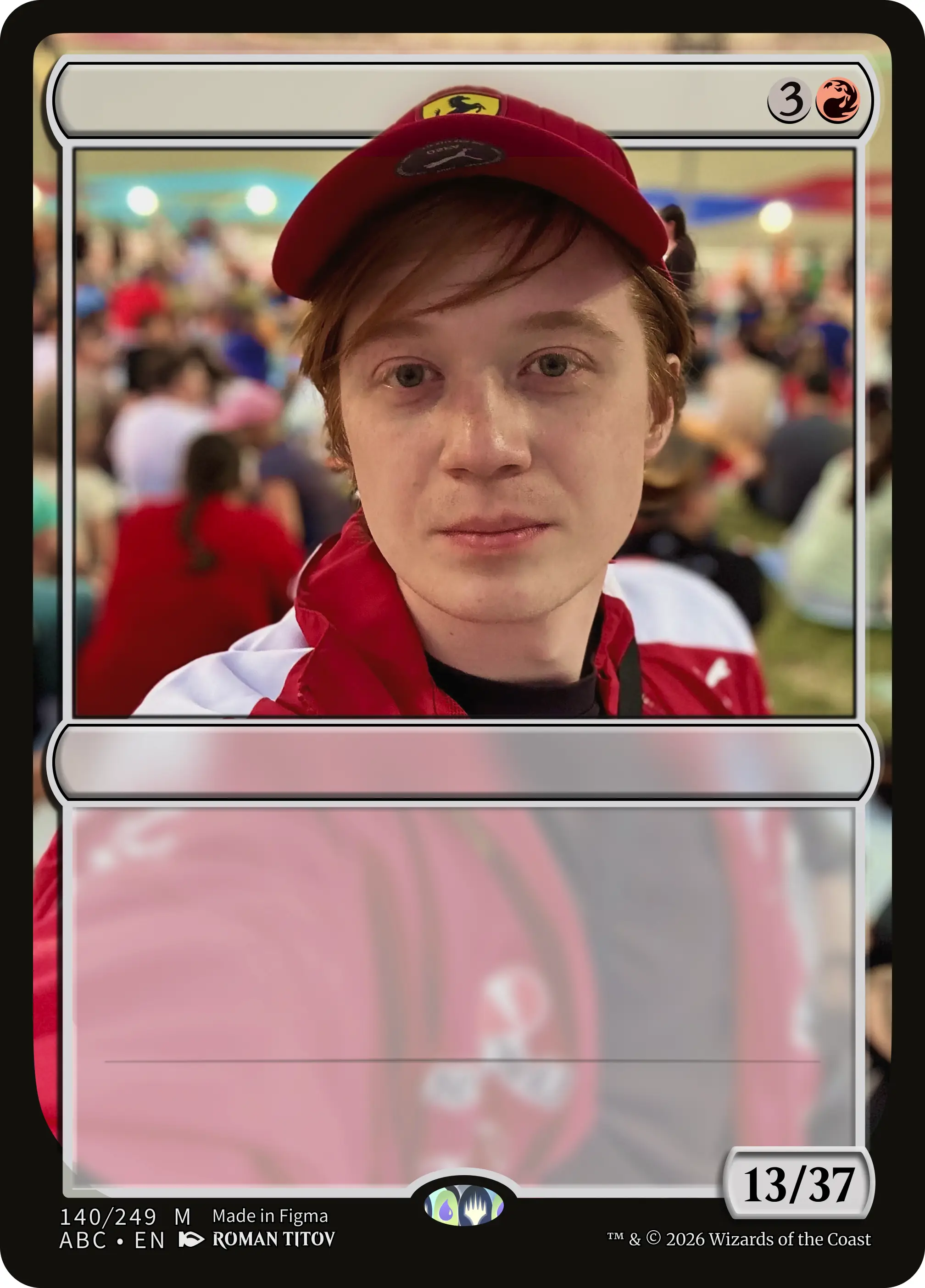 Collectible card portrait of the designer